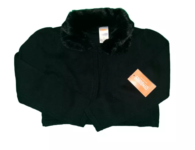 GYMBOREE NWT Girls SWEATER FUR collar Sz 6 Cardigan BLACK crop shrug holiday