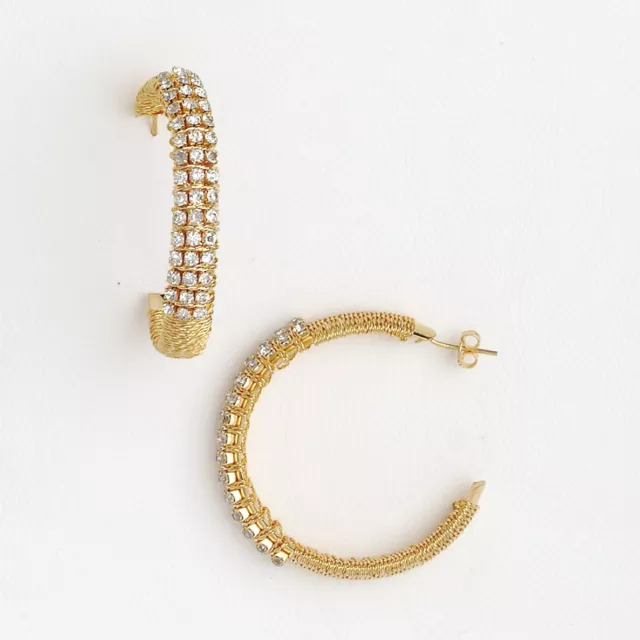 Hoop Earrings in Yellow Gold Filled with Cubic Zirconia Stones, Cocktail Jewelry