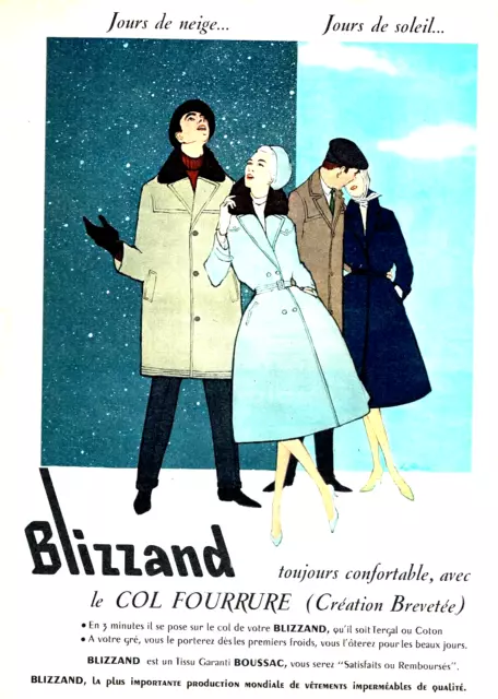 publicité Advertising  1022  1959 Blizzand  col fourrure manteau  imper Boussac