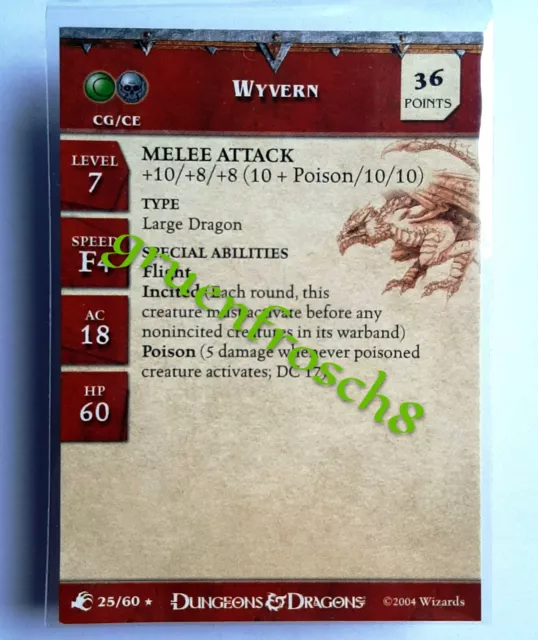 ►Wyvern ►25 Rare ►Aberrations 2004 ►D&D Miniatures Games Card ►Ddm Stats Dragon