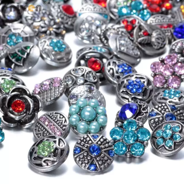 50pcs/lot Mixed Rhinestone Styles 12mm Metal Snap Button Fit Snaps Jewelry