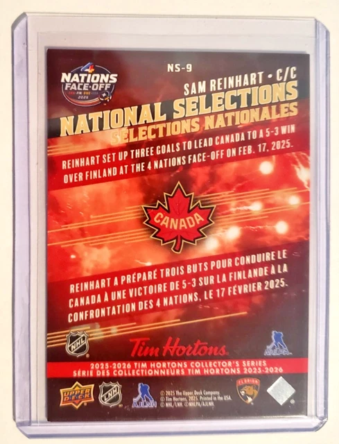 SAM REINHART 2025-26 UD Tim Hortons Insert NATIONAL SELECTIONS NS-9 ...