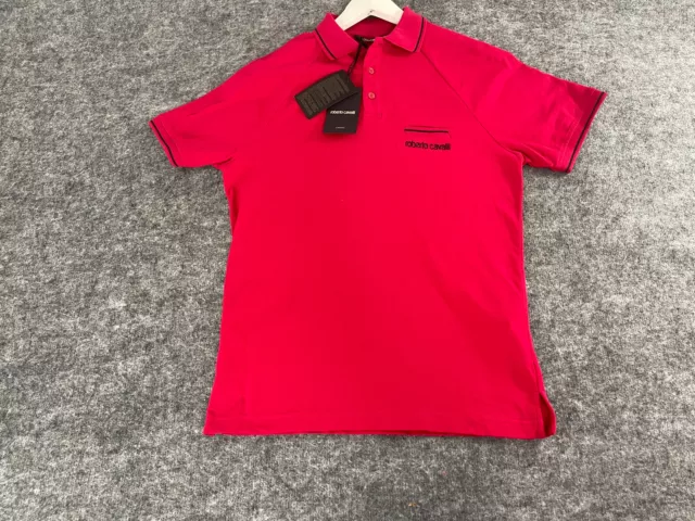 Roberto Cavalli  Polo Shirt Mens Medium Slim Fit Red Short Sleeve Cotton N233