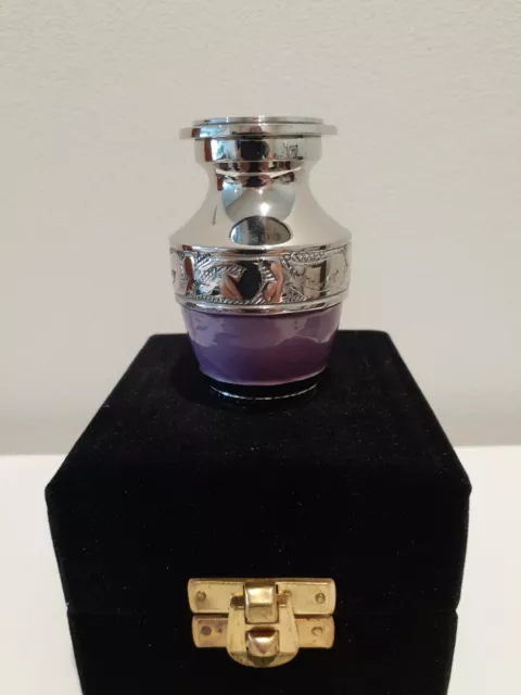 Memorial Keepsake Cremation Ashes Urn 7cm Small -  Purple and Nickel Design