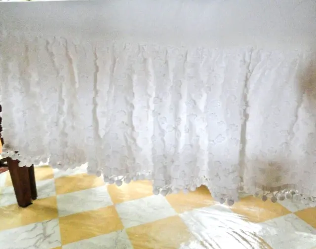 Falda de Colección para Cuna Martha Stewart Tela de Palomitas de Maíz y Pom Flecos Blanca Loca a Mano RARA