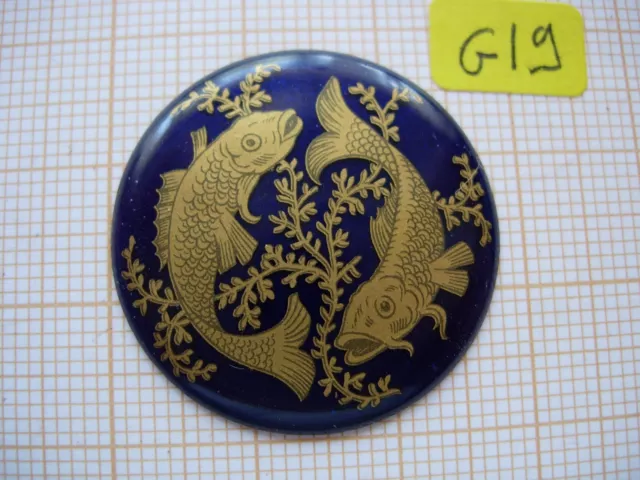 Petit médaillon poisson émaillé bijoux montre pocket watch enamel zodiaque p19