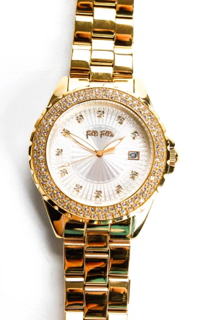 Folli Follie Women's Gold Tone 43mm Round Crystal Face Chain Link Watch