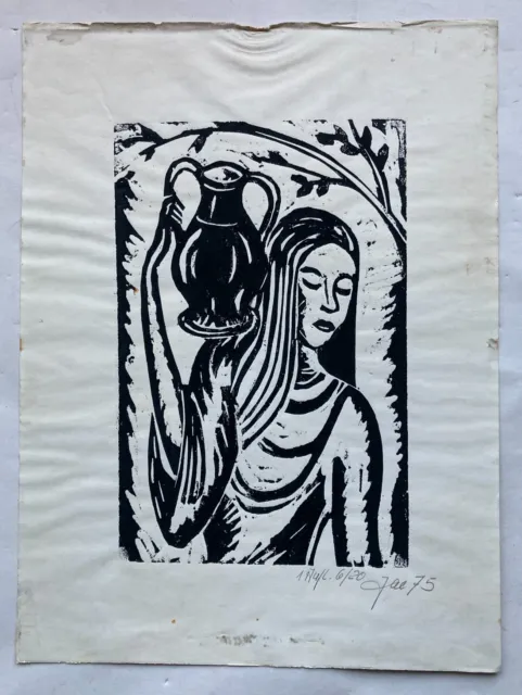 Serigrafía Gráfico Mujer Con Jarra 1975 Jac Firmado