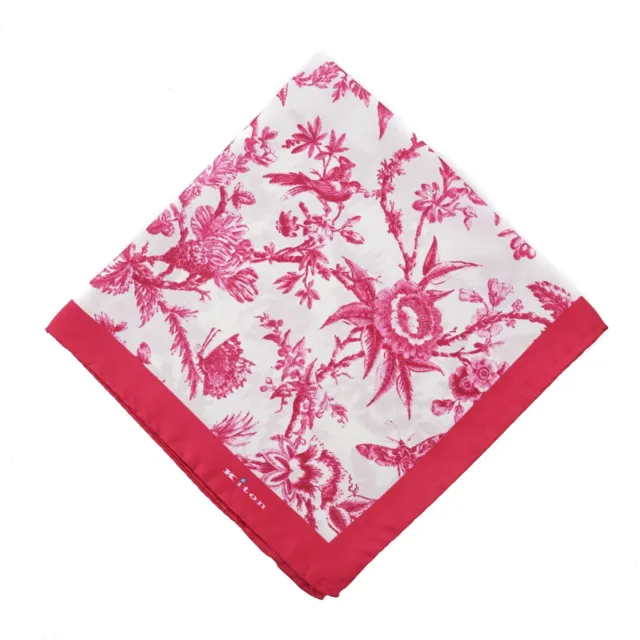 Kiton Napoli Raspberry Pink Victorian Floral Print Silk Pocket Square