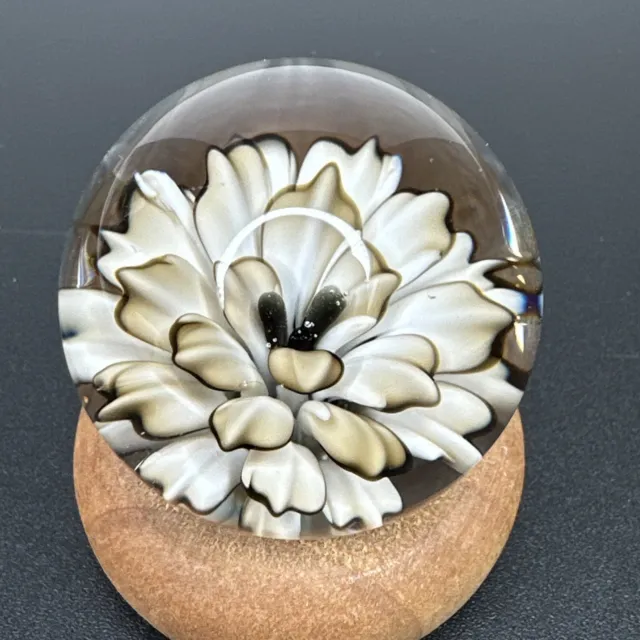 Contemporary Art Glass Marble 1.25" Handmade Flower Implosion Floral Boro MIB