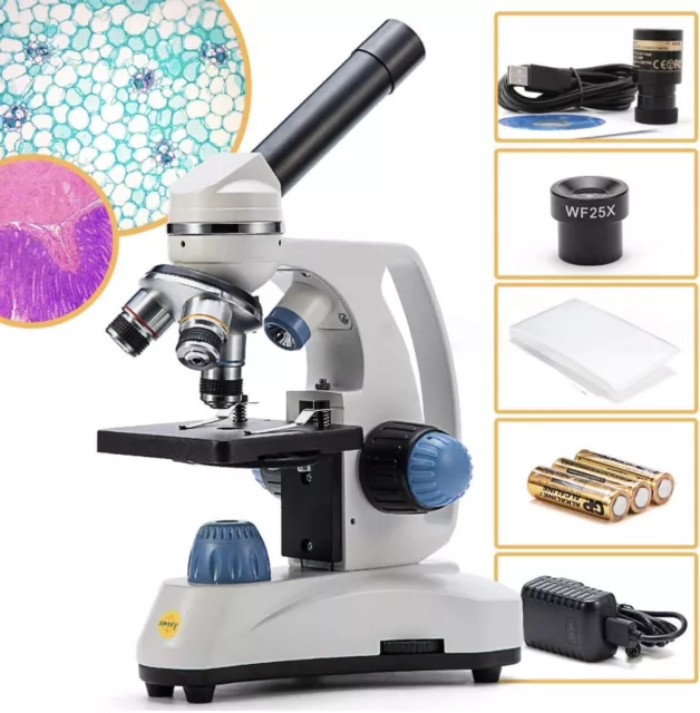 Swift SW150 Compound Monocular Student Microscope with 40X-1000X Cordless Slides