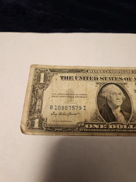 1935 E Blue Seal $1 One Dollar Silver Certificate Bill - Old Paper Money 2