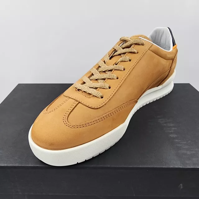 PAUL SMITH Gold Logo Dover Sneaker Men's 8 Tan Cow Leather Lace-up Round Toe~ 2