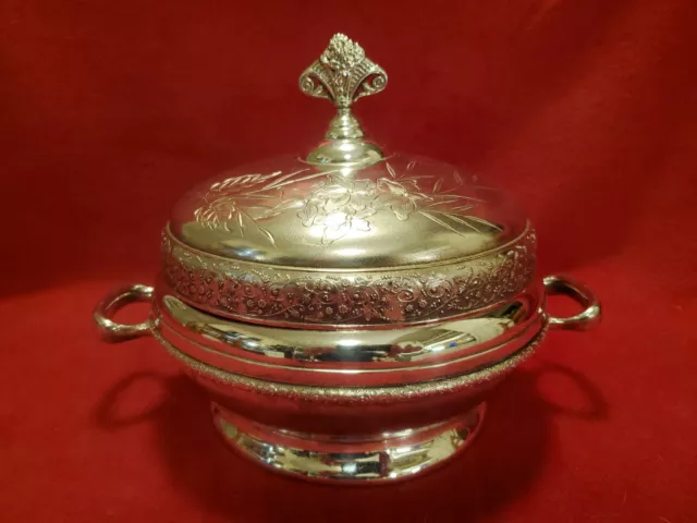 RARE c.1889 Barbour Bros USA Heavy Quadruple Silverplate 3PC Covered Dish