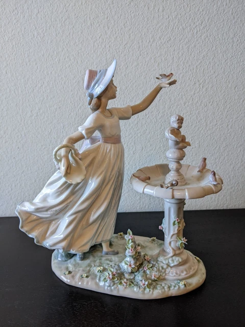 Lladro Porcelain Figurine #6106 - Spring Joy - Girl at Birdbath Fountain