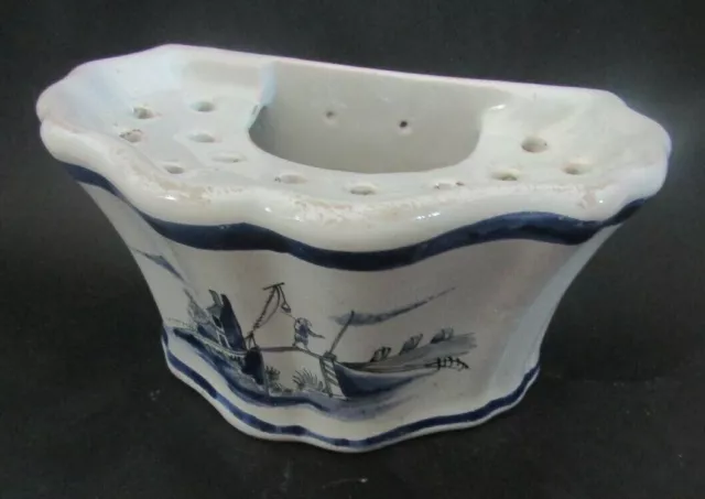 Vase pique fleurs bouquetière en faïence bleu et blanc blue and white French