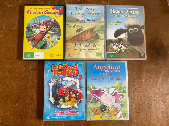 DVD - Five (5) great kids DVDs - Curious George, Little Red Tractor and more!