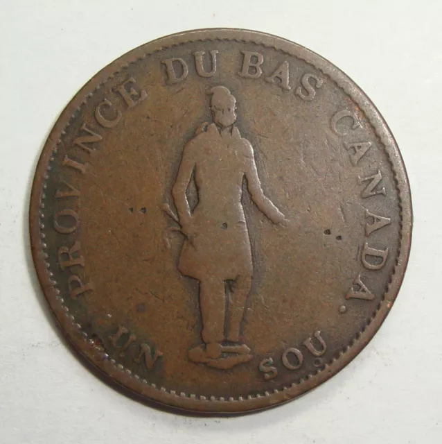 1837 Un Sou Lower Canada Half Penny Token Coin