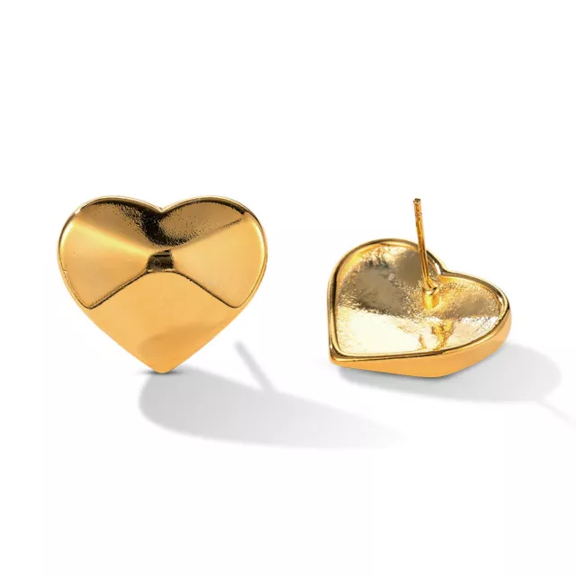 925 Sterling Silver Stud Earrings Women Smooth Heart Shape Gold Earrings Jewelry