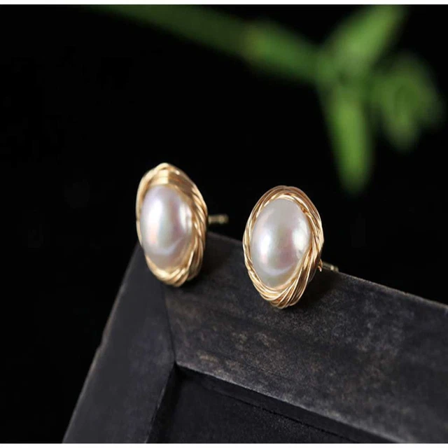 Fashion Natural Freshwater cultured Winding pearl Earrings Easter Lucky Ear stud