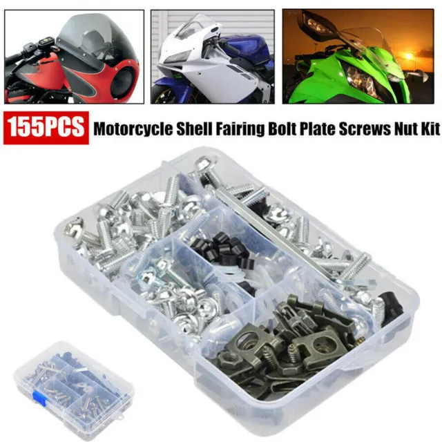 155x Motorcycle Shell Fairing Bolt Plate Screws Nut Hardware Assortment Kit，;