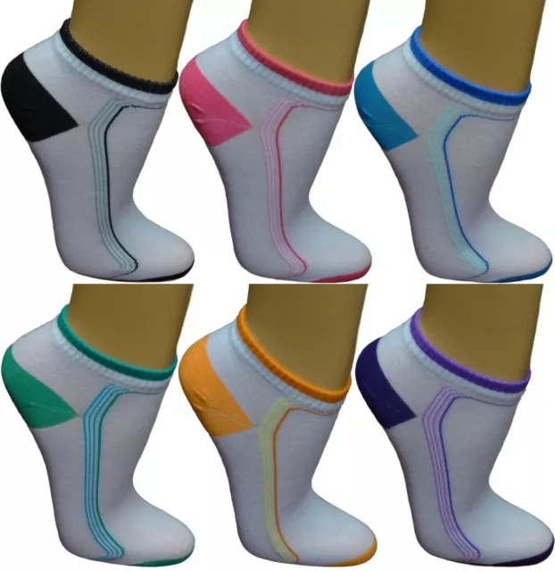 12 24 Damen Sneaker Socken Freizeitsocken Füßlinge Sportsocken gestreift bunt 15