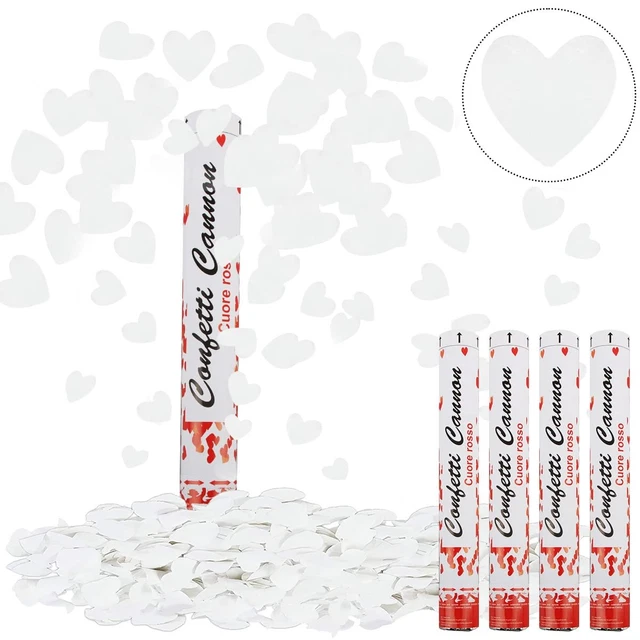 Canons à Confettis Cœur - Lot De 4 Tubes Métal Rouge - Hauteur De Jet 6-8m - Pour Mariage, Anniversaire, Fêtes - Sécurité Filet Intégré