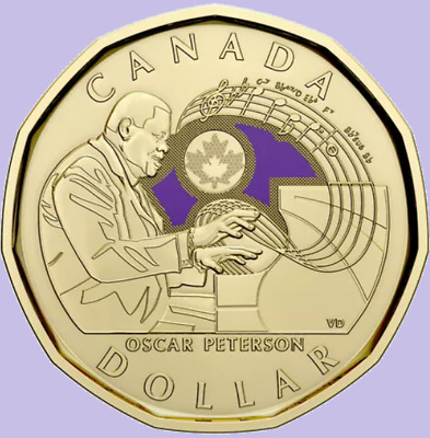 2022 Canada Oscar Peterson Coloured One Dollar Coin. Mint UNC. Loonie $1