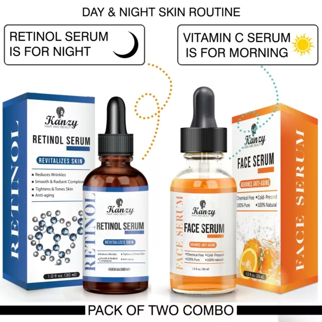 Retinol Face Serum Vitamin C Hyaluronic Acid for Anti-Wrinkle & Aging Pack of 2