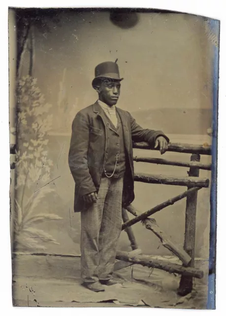 Black Man Wearing A Spiffy Derby Hat African American Tintype Photo