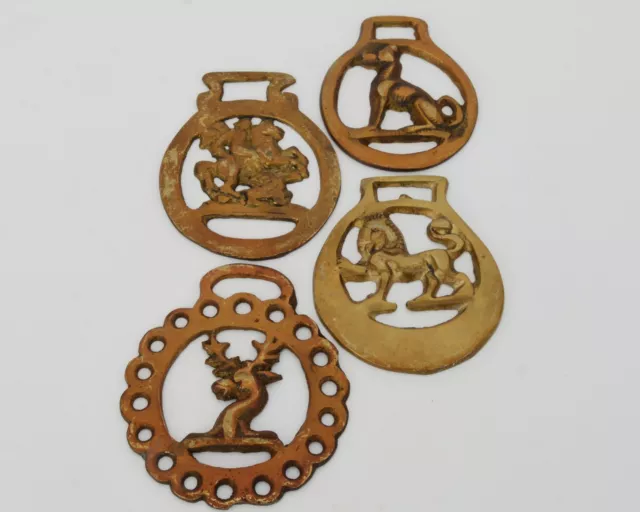 Vintage Set of 4 Brass Horse/Equestrian Harness Ornaments