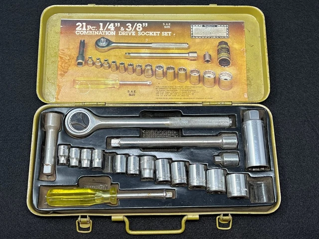 Vintage 21-Piece Socket Set 1/4” And 3/8” Drive SAE (Roses) -Missing 2 sockets-