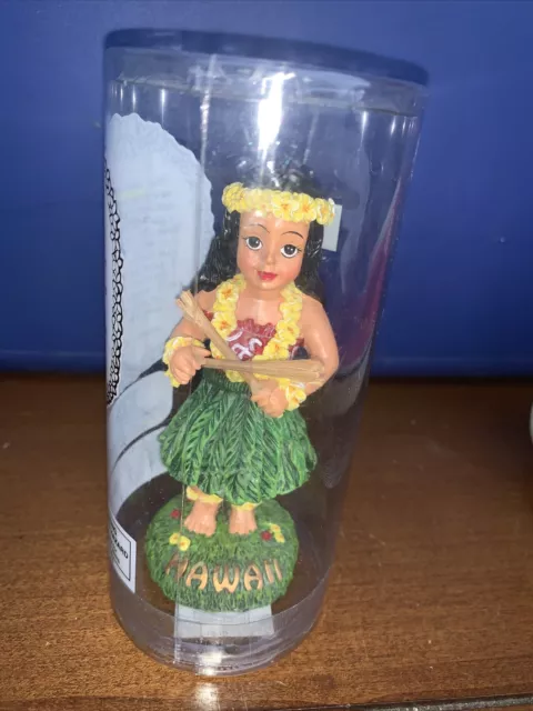Vintage Hula Girl Dashboard Bobble Doll Hawaii 6.5" Green Grass Skirt tiki KC Co