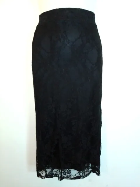 Oasis Elegant Black Lace Midi Skirt Size S