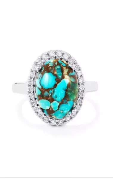 Gemporia Sterling Silver Egyptian Turquoise & White Topaz Ring