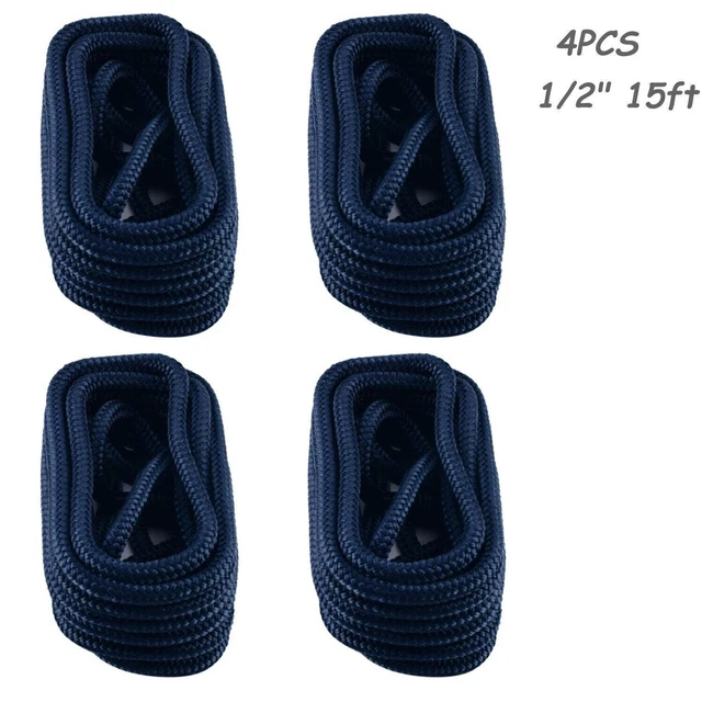 4PCS 1/2 Inch 15FT Double Braid Nylon Boat Dock Line Mooring Rope Cadet Blue US