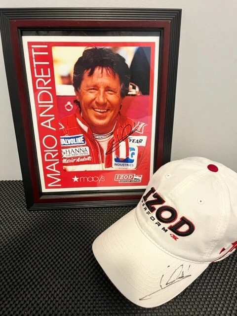Mario Andretti Autographed Set - Framed 8x10 Promo Photo & IZOD Adjustable Cap