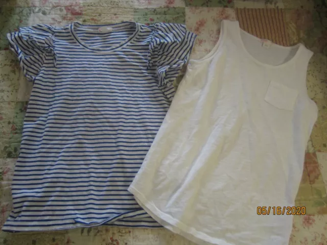 EUC CrewCuts Girls Lot of (2) Blue Striped Blouse and White Tank Top Size 12