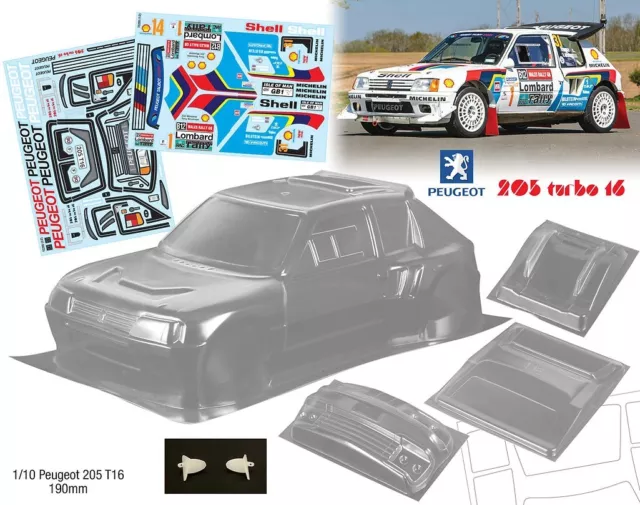 1:10 RC Clear Lexan Body Shell Peugeot 205 T16  Rally +decals suit Rally or Race 2