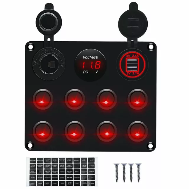 8 Gang LED Schaltpanel Schalter Schalttafel Voltmeter USB für Auto Marine