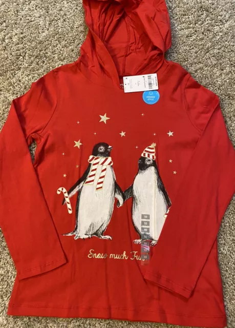 CARTER'S Kids Girls Size 10 Red Long Sleeved T Shirt Penguin Snow Much Fun NWT