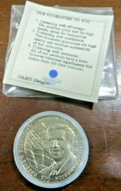 George W. Bush  limited edition face value 10 dollars Republic of Liberia coin