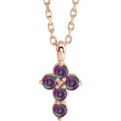 Genuine Alexandrite Cross 16-18" Necklace In 14K Rose Gold