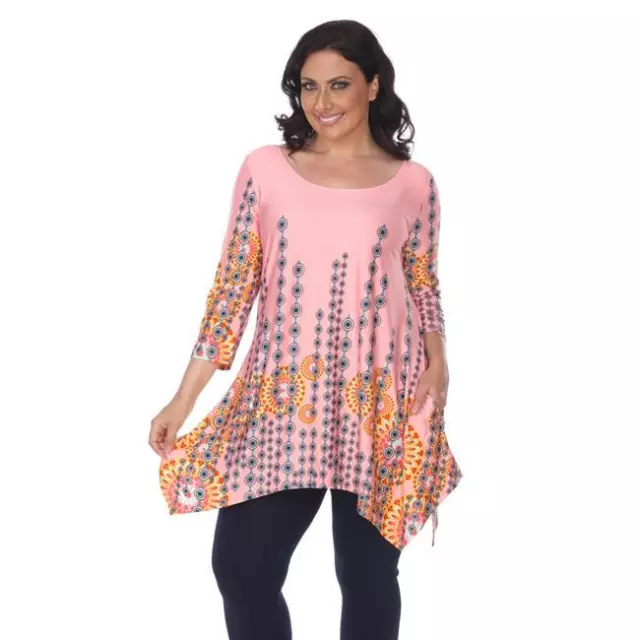 White Mark PS1301-46-2XL Plus Size Rella Tunic Dress - Pink 2XL