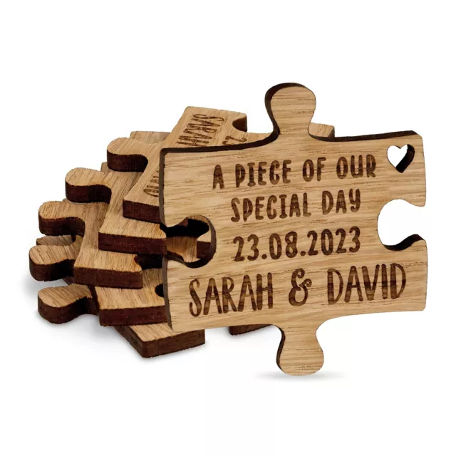 Personalizado Rompecabezas Detalles Boda Decoración Mesa Madera Charms Etiqueta