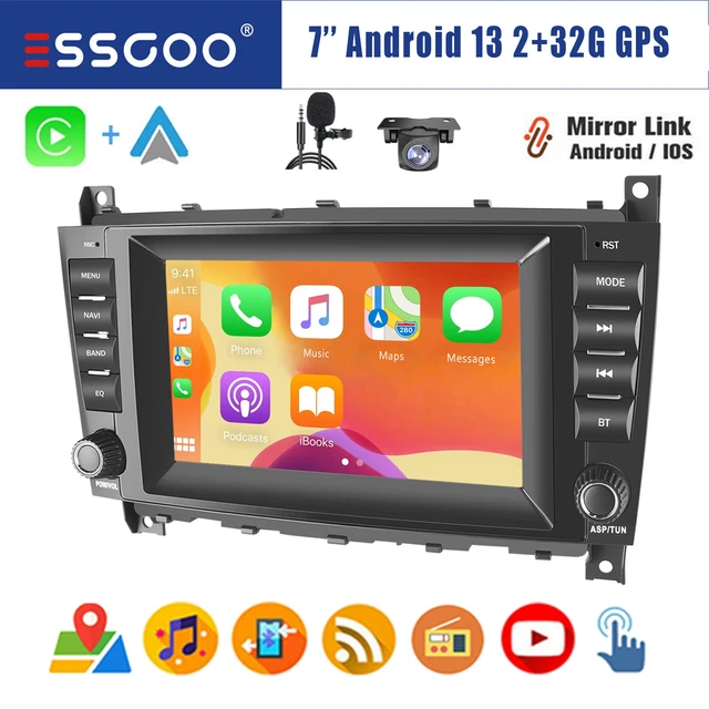 Autoradio 7"" CarPlay Android 13 32G GPS CAAM per Mercedes CLK/C Classe W203 W209