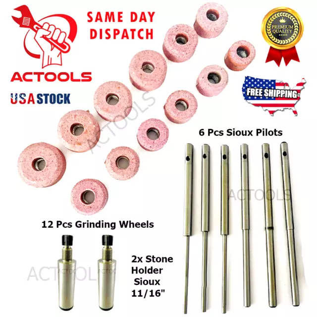 Sioux Valve Seat Grinding Wheels 12 Pcs With Pilots 6 Pcs + 2x Stone Holder USA 2