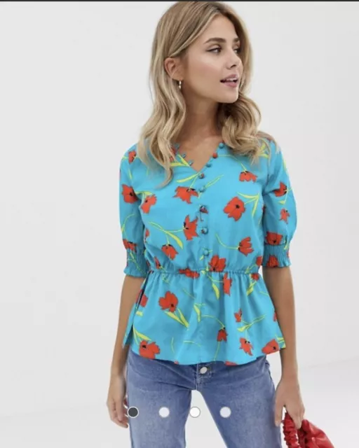 ASOS Influence floral print button through blouse Size 4