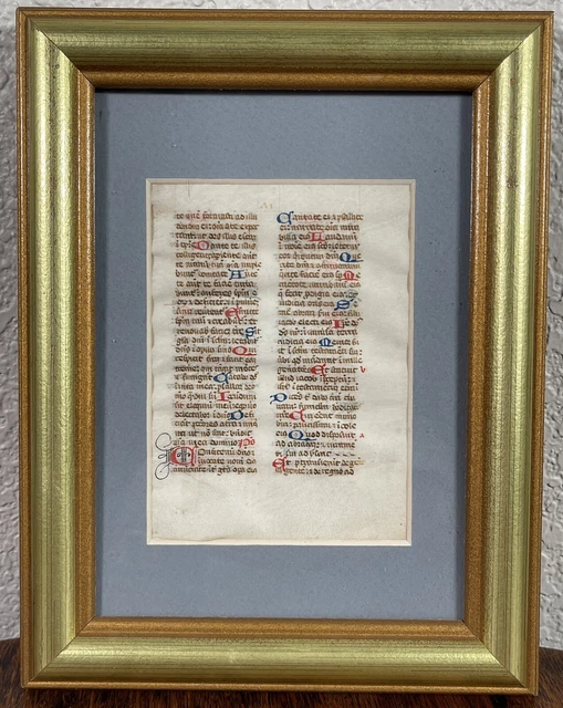 Antique Illuminated Vellum Manuscript Breviary Leaf Medieval 14th Century Gothic Antique Illuminated Vellum Manuscript Breviary Leaf Medieval 14th Century Gothic
