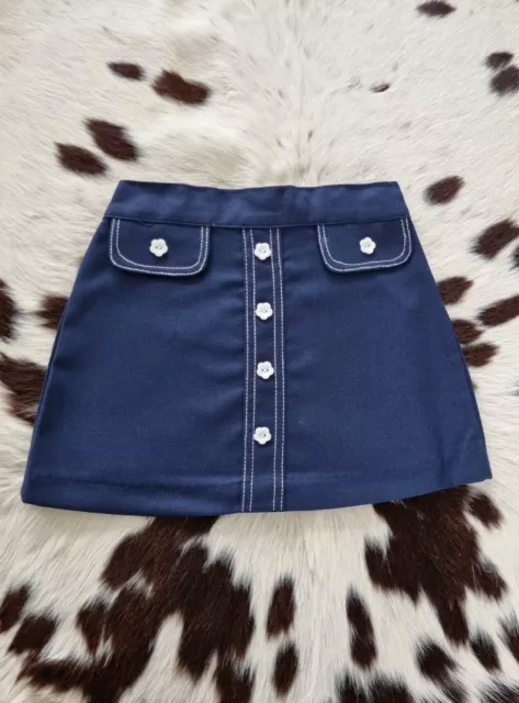 Vtg 60S Deadstock Blue Flower Power Floral Button Girls Skirt Approx 3-4 Years